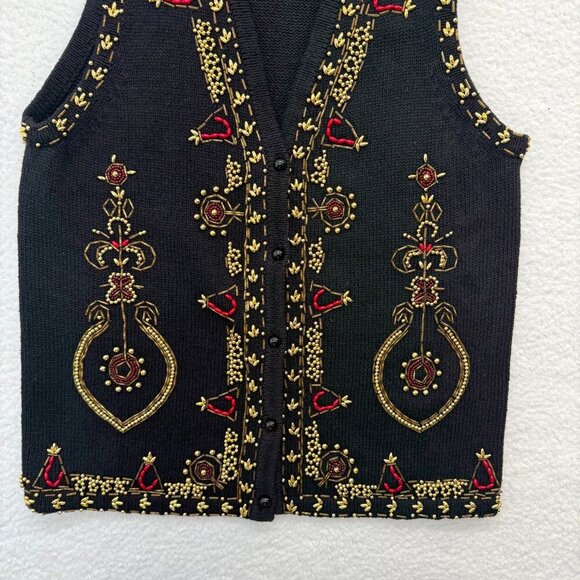 VTG Beaded Sweater Vest Christmas Holiday Teachercore Grandma Womens Black S* - Picture 3 of 15
